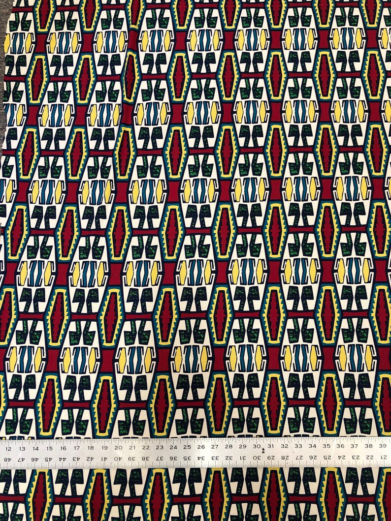 African Print Design Polyester Spandex Fabric - African Print, Multi Color, 58-60" Width