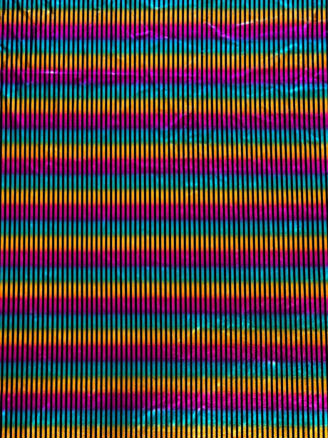Foil Multi Color Vertical Stripes On Black Nylon Spandex Tricot Fabric - Black, Multi Color Vertical Stripes, 58"-60" Width