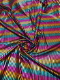 Foil Multi Color Vertical Stripes On Black Nylon Spandex Tricot Fabric - Black, Multi Color Vertical Stripes, 58"-60" Width