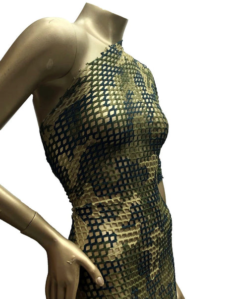 Camouflage Design Polyester Spandex Fabric - Camouflage, See Through Diamond Mesh, 0.5" Hole Size, 56"-58" Width