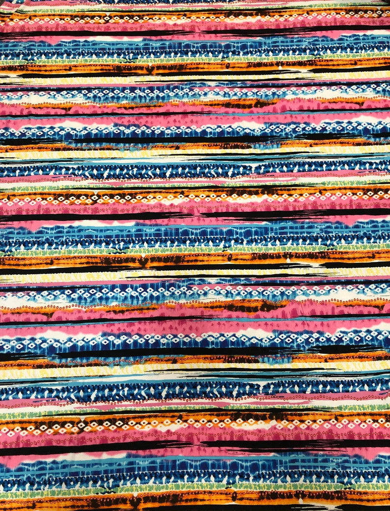 Colorful Tribal Venezia Polyester Spandex Fabric - Tribal Print, Black/Pink, Green/Purple, 58"-60" Width