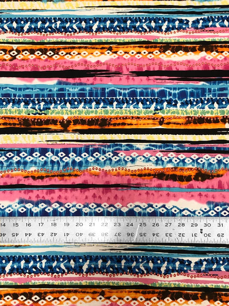 Colorful Tribal Venezia Polyester Spandex Fabric - Tribal Print, Black/Pink, Green/Purple, 58"-60" Width