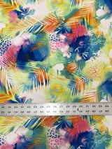 Bright Leaves & Leopard Print Polyester Spandex Fabric - Pink, Green, Leopard Print, 58" To 60" Width