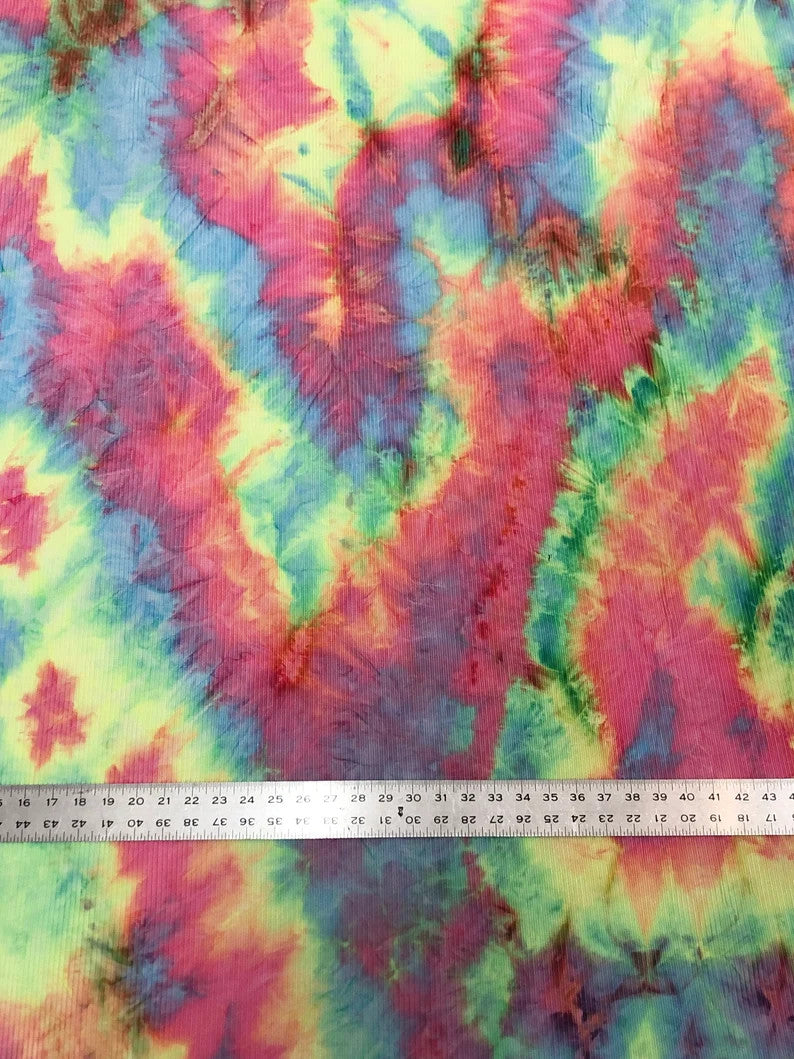 Rainbow Crinkle Interlock Polyester Spandex Fabric - Rainbow Textured, 58"-60" Width