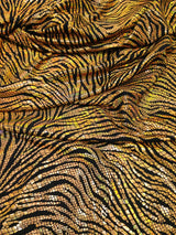 Animal Print Iridescent Shiny Foil On Black Stretch Lightweight Polyester Spandex Fabric - Black/Silver, Black/Copper, 58"-60" Width