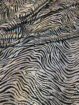 Animal Print Iridescent Shiny Foil On Black Stretch Lightweight Polyester Spandex Fabric - Black/Silver, Black/Copper, 58"-60" Width