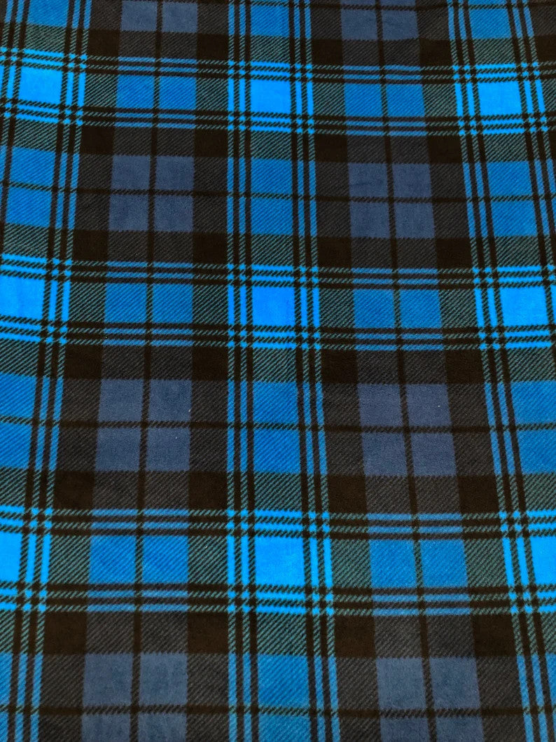 Polyester Anti Pill Soft Fleece Fabric - Plaid Geometric Design