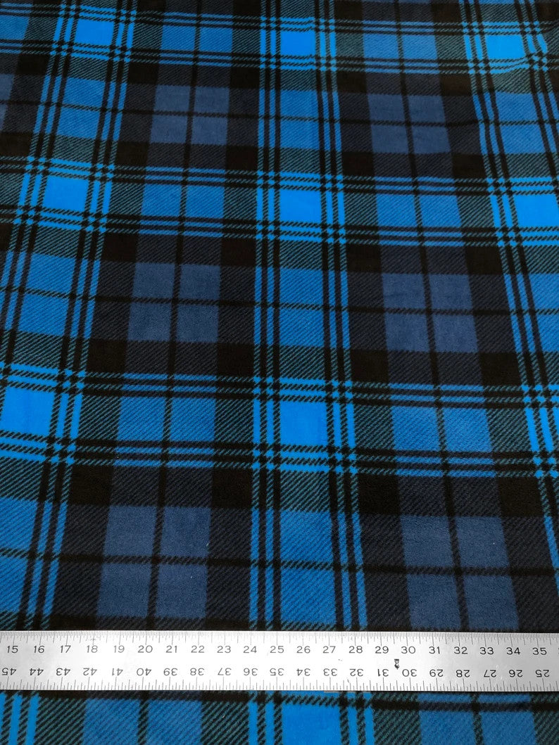 Polyester Anti Pill Soft Fleece Fabric - Plaid Geometric Design