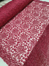 Embroidered Lace Burgundy Floral Clear Sequin