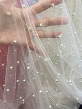 Pearl Beaded Glittery Mesh Tulle