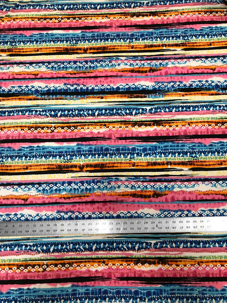 Colorful Tribal Venezia Polyester Spandex Fabric - Tribal Print, Black/Pink, Green/Purple, 58"-60" Width