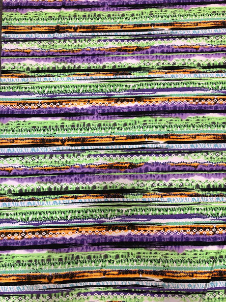 Colorful Tribal Venezia Polyester Spandex Fabric - Tribal Print, Black/Pink, Green/Purple, 58"-60" Width
