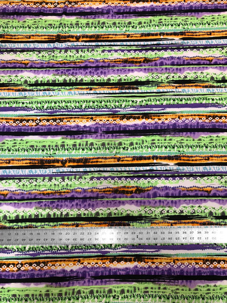 Colorful Tribal Venezia Polyester Spandex Fabric - Tribal Print, Black/Pink, Green/Purple, 58"-60" Width