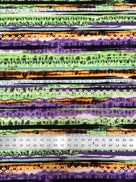 Colorful Tribal Venezia Polyester Spandex Fabric - Tribal Print, Black/Pink, Green/Purple, 58"-60" Width