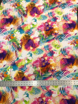 Bright Leaves & Leopard Print Polyester Spandex Fabric - Pink, Green, Leopard Print, 58" To 60" Width