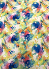 Bright Leaves & Leopard Print Polyester Spandex Fabric - Pink, Green, Leopard Print, 58" To 60" Width