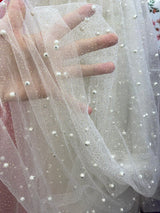 Pearl Beaded Glittery Mesh Tulle