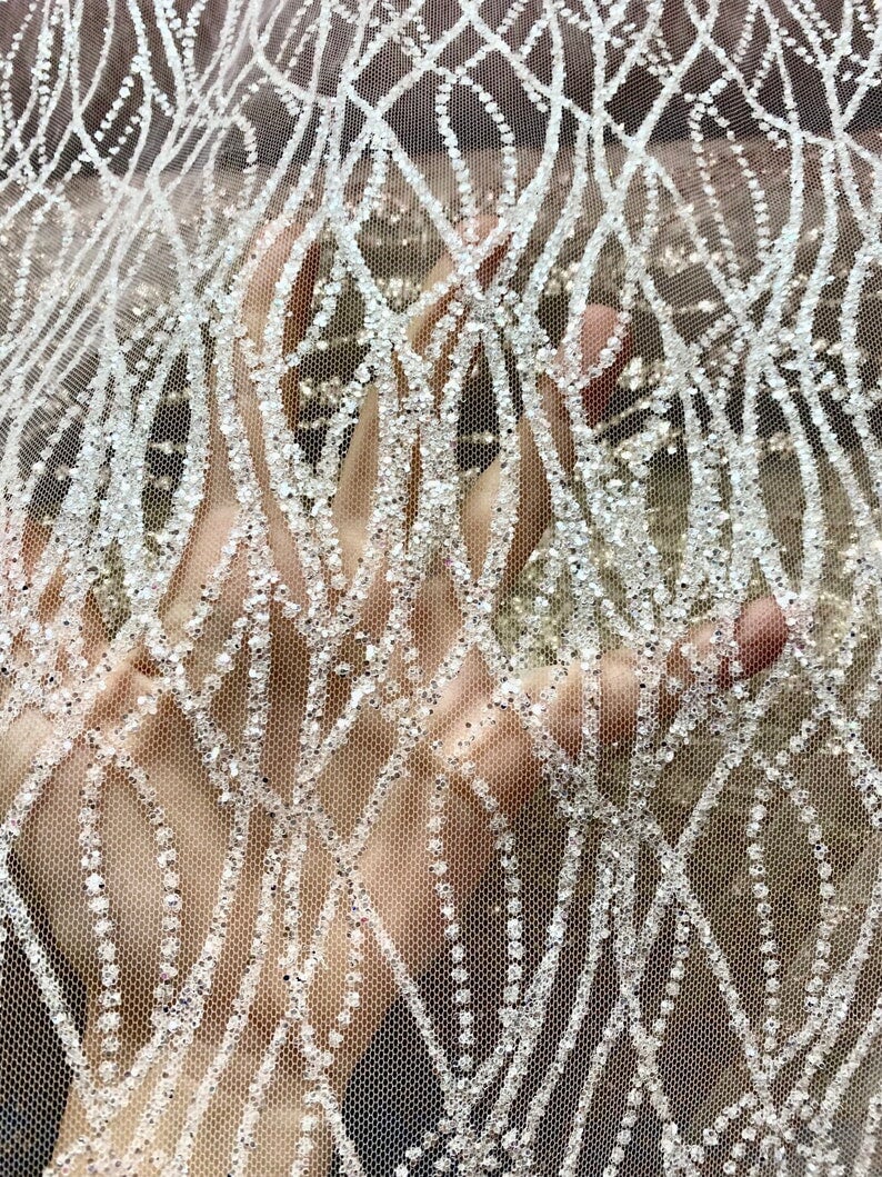 Silver Glitter Lace on Mesh