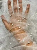 Pearl Beaded Glittery Mesh Tulle