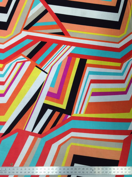 Big Geometric Lines Pattern Polyester Spandex Fabric - Black, White Geometric Lines, 58"-60" Width