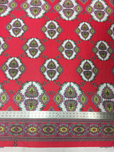 Big Double Border Geometric Pattern Polyester Spandex Fabric - Stretch Lightweight Knit Jersey, 58 To 60 Inches Wide