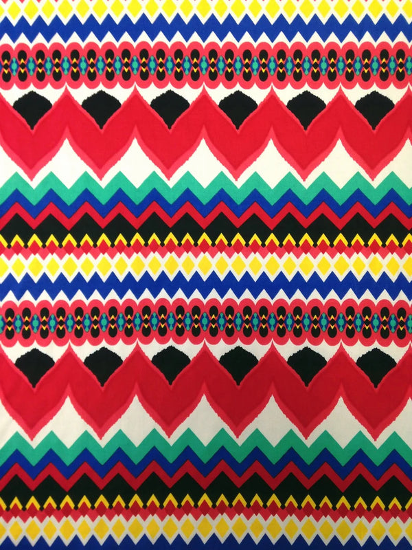 Polyester Spandex Fabric - Colorful Chevron Design, Red/Royal, Orange/Royal, 58" To 60" Width