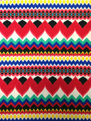 Polyester Spandex Fabric - Colorful Chevron Design, Red/Royal, Orange/Royal, 58" To 60" Width