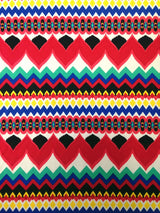 Polyester Spandex Fabric - Colorful Chevron Design, Red/Royal, Orange/Royal, 58" To 60" Width