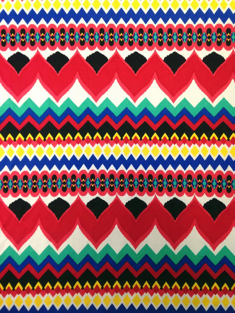 Polyester Spandex Fabric - Colorful Chevron Design, Red/Royal, Orange/Royal, 58" To 60" Width