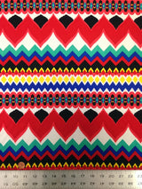Polyester Spandex Fabric - Colorful Chevron Design, Red/Royal, Orange/Royal, 58" To 60" Width
