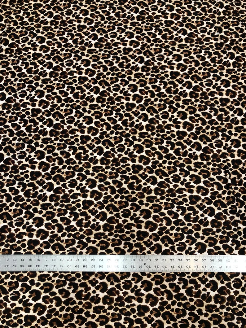 Leopard Print Brushed Single Spun Polyester Spandex Fabric - Leopard Print, 58"-60" Width