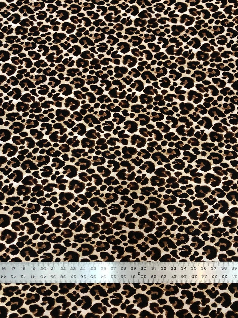 Leopard Print Brushed Single Spun Polyester Spandex Fabric - Leopard Print, 58"-60" Width