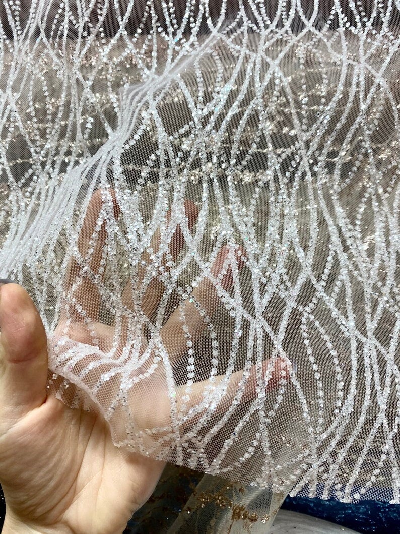 Silver Glitter Lace on Mesh