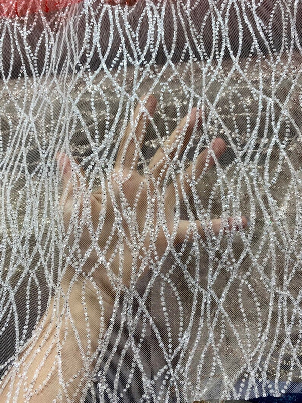 Silver Glitter Lace on Mesh