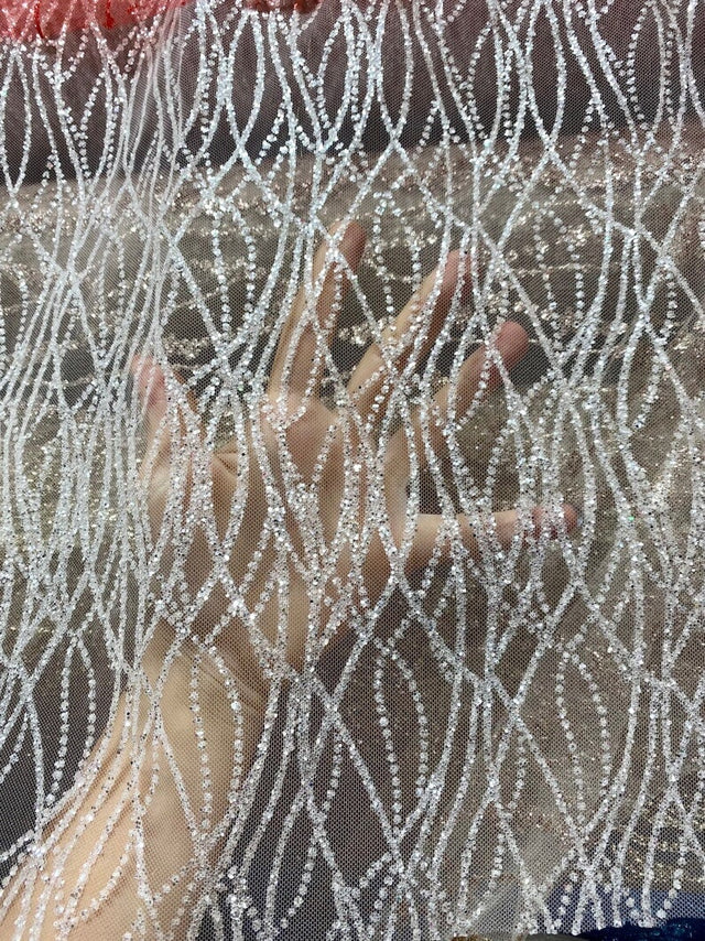Silver Glitter Lace on Mesh