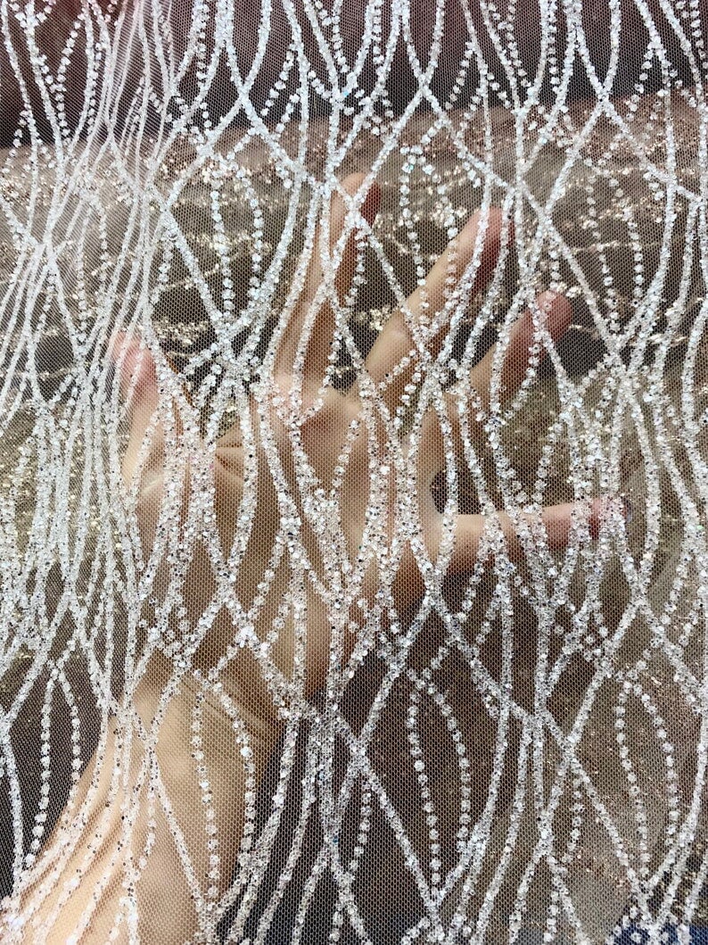 Silver Glitter Lace on Mesh