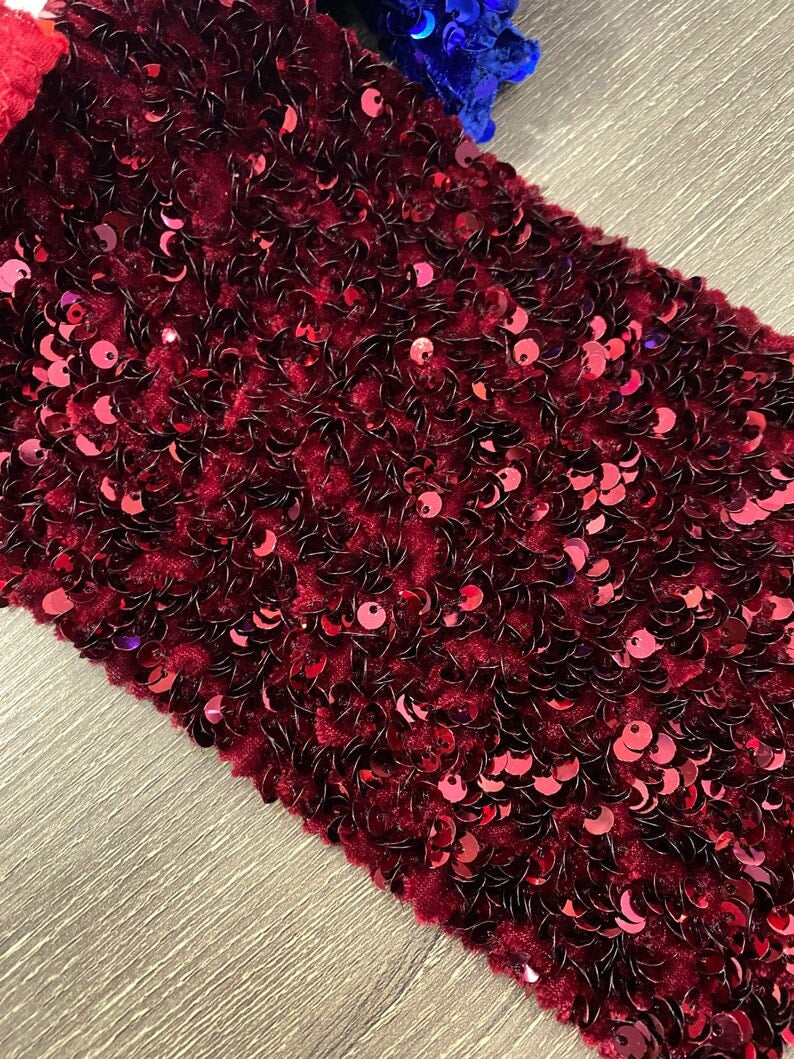 Stretch Sequin Velvet Burgundy