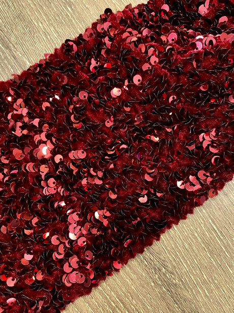 Stretch Sequin Velvet Burgundy
