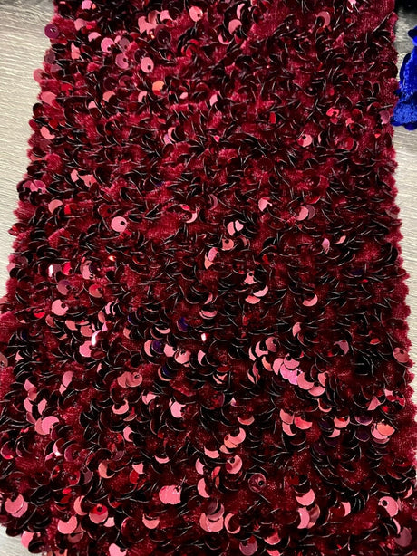 Stretch Sequin Velvet Burgundy