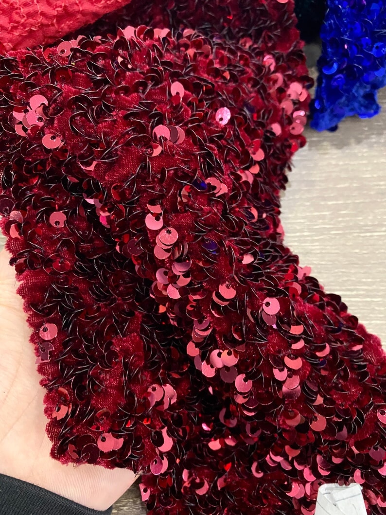 Stretch Sequin Velvet Burgundy