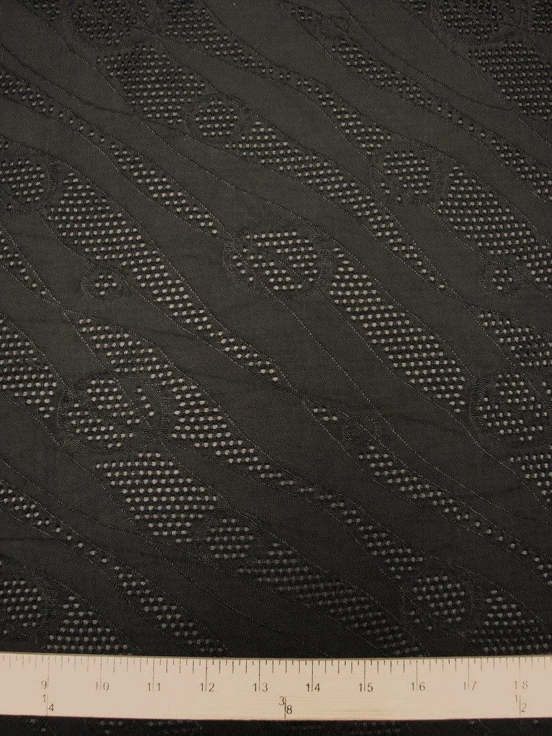 Polyester Spandex Jacquard Textured Mesh Lightweight Knit Jersey Fabric - Black, White, Textured Mesh, 58"-60" Width