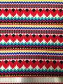 Polyester Spandex Fabric - Colorful Chevron Design, Red/Royal, Orange/Royal, 58" To 60" Width