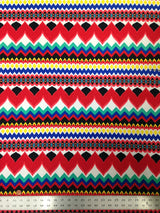 Polyester Spandex Fabric - Colorful Chevron Design, Red/Royal, Orange/Royal, 58" To 60" Width