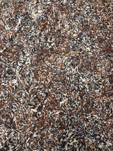 Polyester Textured Chiffon Fabric - Animal Print Large Rosettes On Black Non-Stretch Mesh, Silver, Brown, 50" Width