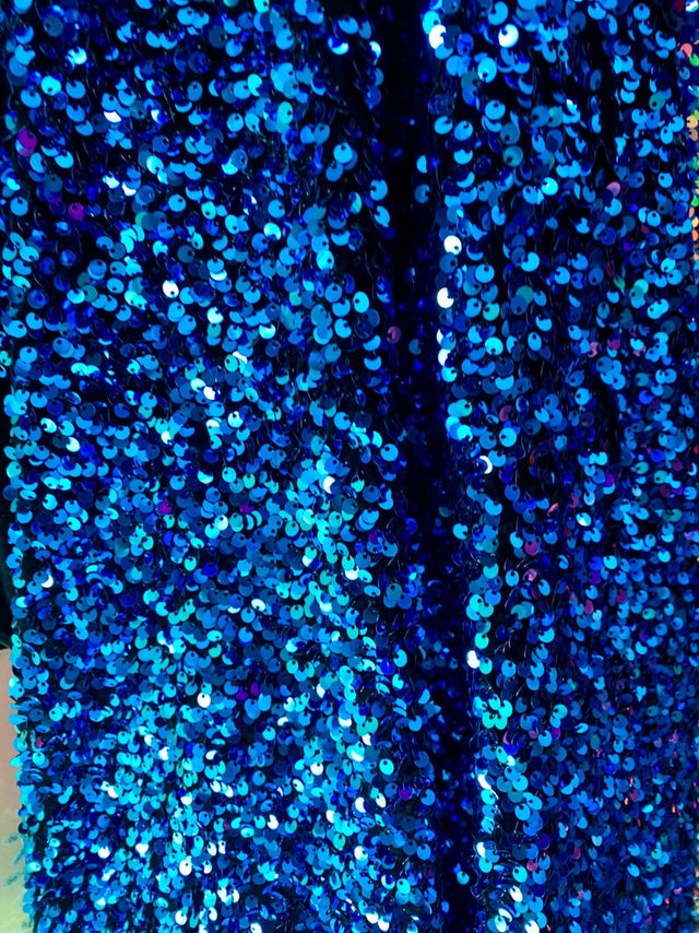 Iridescent Blue Sequin Stretch Velvet