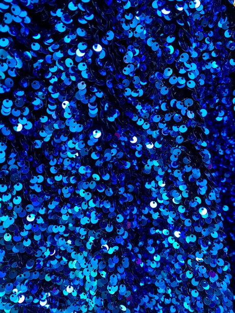 Iridescent Blue Sequin Stretch Velvet