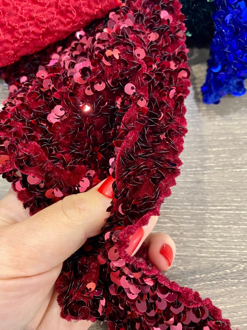Stretch Sequin Velvet Burgundy