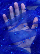 Pearl Beaded Tulle Mesh Royal Blue