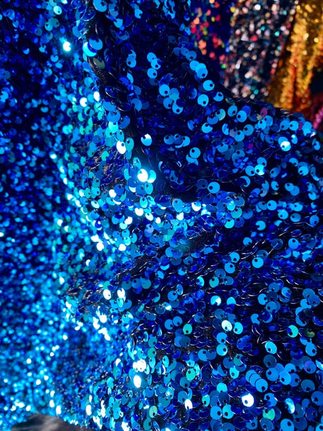 Iridescent Blue Sequin Stretch Velvet