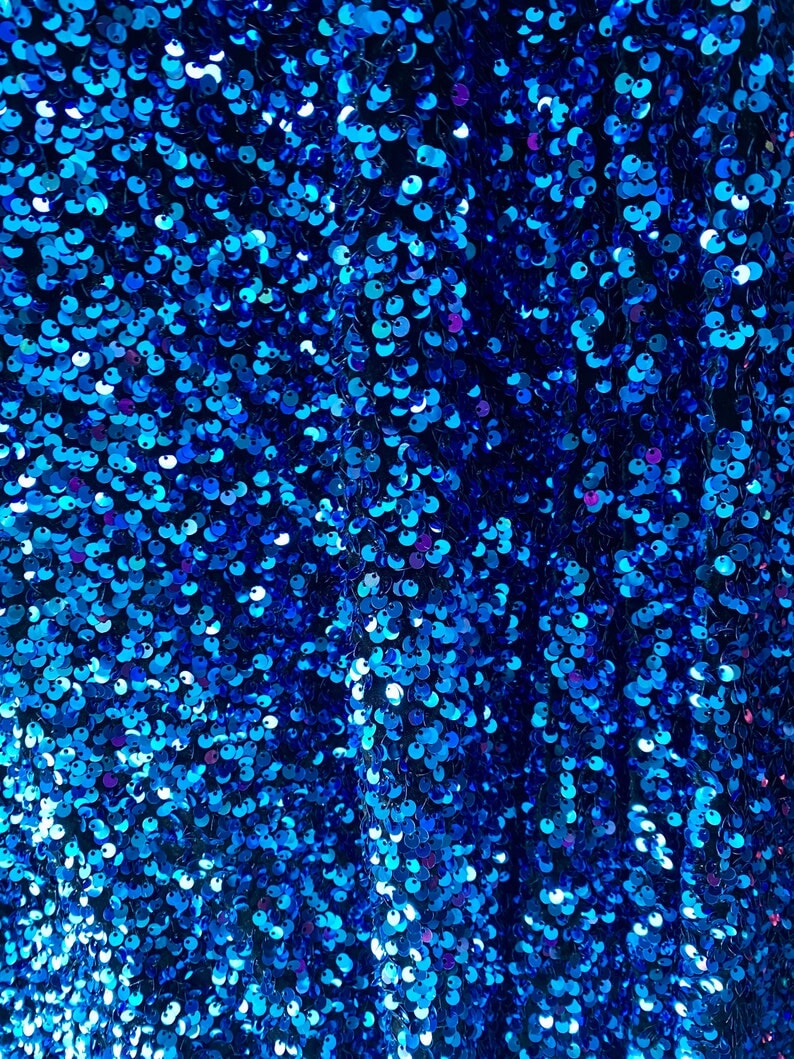 Iridescent Blue Sequin Stretch Velvet